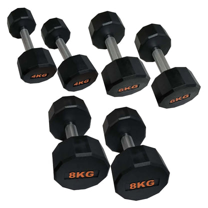Rubber Coated Round Hex Dumbbell – Anti‑Roll Design, Knurled Grip Strength Training Dumbbells for Home Gym