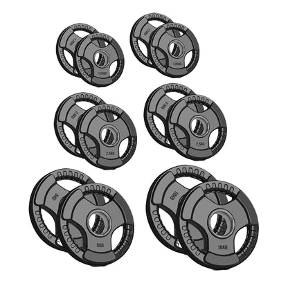 Tri-Grip Olympic Weight Plate – Black Rubber-Coated Cast‑Iron, Tri-Grip Handles for Barbell & Dumbbell Strength Training, Home Gym