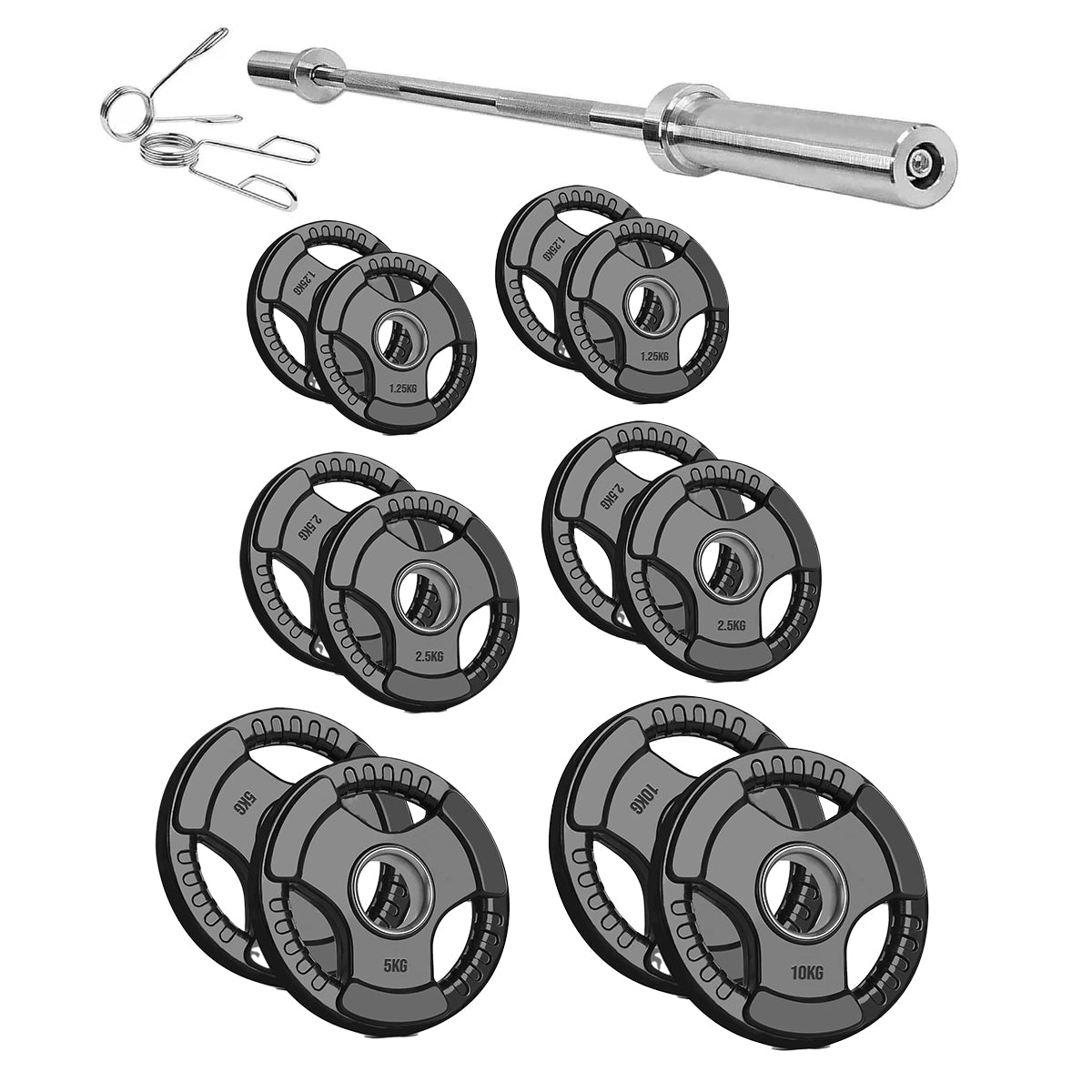 Tri-Grip Olympic Weight Plate – Black Rubber-Coated Cast‑Iron, Tri-Grip Handles for Barbell & Dumbbell Strength Training, Home Gym