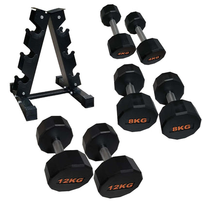 Rubber Coated Round Hex Dumbbell – Anti‑Roll Design, Knurled Grip Strength Training Dumbbells for Home Gym