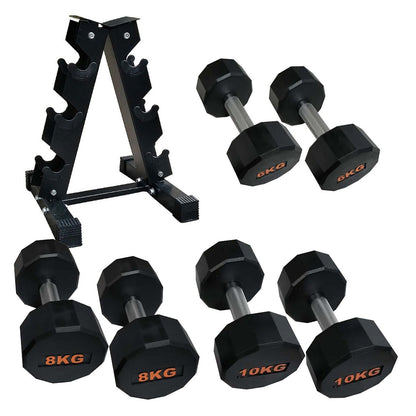 Rubber Coated Round Hex Dumbbell – Anti‑Roll Design, Knurled Grip Strength Training Dumbbells for Home Gym
