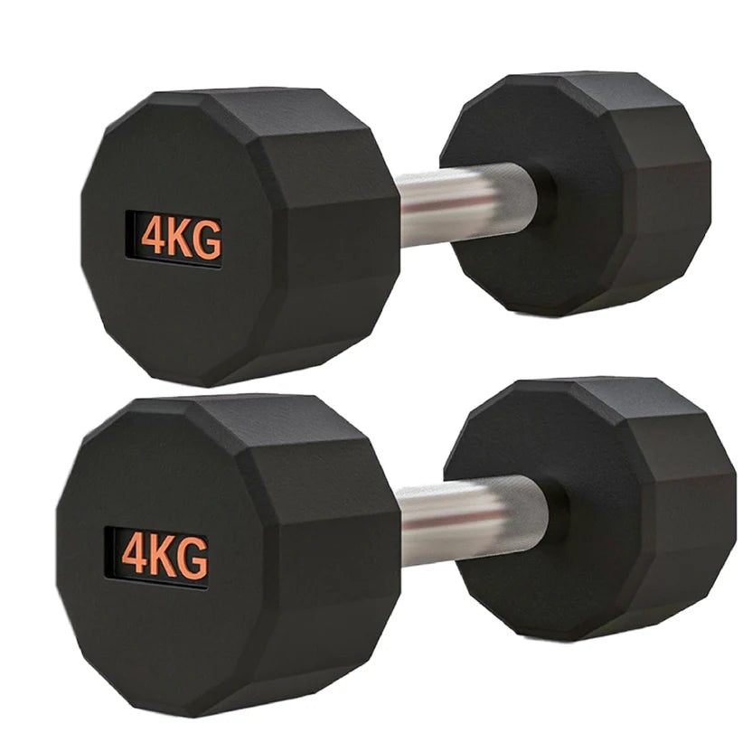 Rubber Coated Round Hex Dumbbell – Anti‑Roll Design, Knurled Grip Strength Training Dumbbells for Home Gym