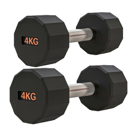 Rubber Coated Round Hex Dumbbell – Anti‑Roll Design, Knurled Grip Strength Training Dumbbells for Home Gym