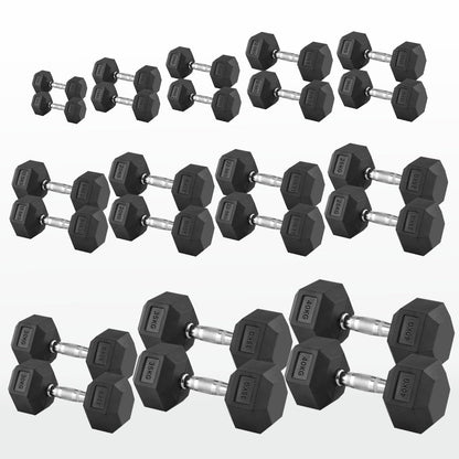 Hex Dumbbells 2.5kg–60kg Pairs & Sets – Heavy-Duty Rubber-Coated Anti-Roll Weights with Knurled Handles for Strength Training – Home Gym or Studio