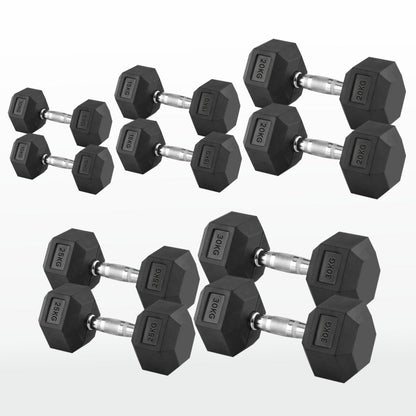 Hex Dumbbells 2.5kg–60kg Pairs & Sets – Heavy-Duty Rubber-Coated Anti-Roll Weights with Knurled Handles for Strength Training – Home Gym or Studio
