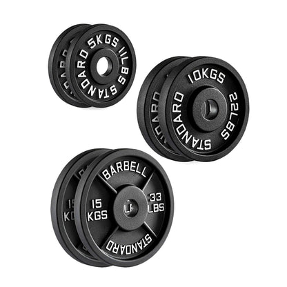 Cast Iron Weight Plates – Black Powder-Coated Olympic Discs with Steel Inserts | Heavy-Duty Plates for Strength Training & Home Gym |Sets Available