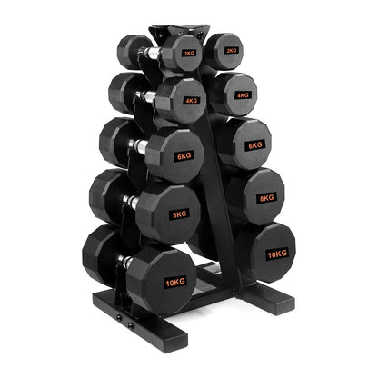 Rubber Coated Round Hex Dumbbell – Anti‑Roll Design, Knurled Grip Strength Training Dumbbells for Home Gym