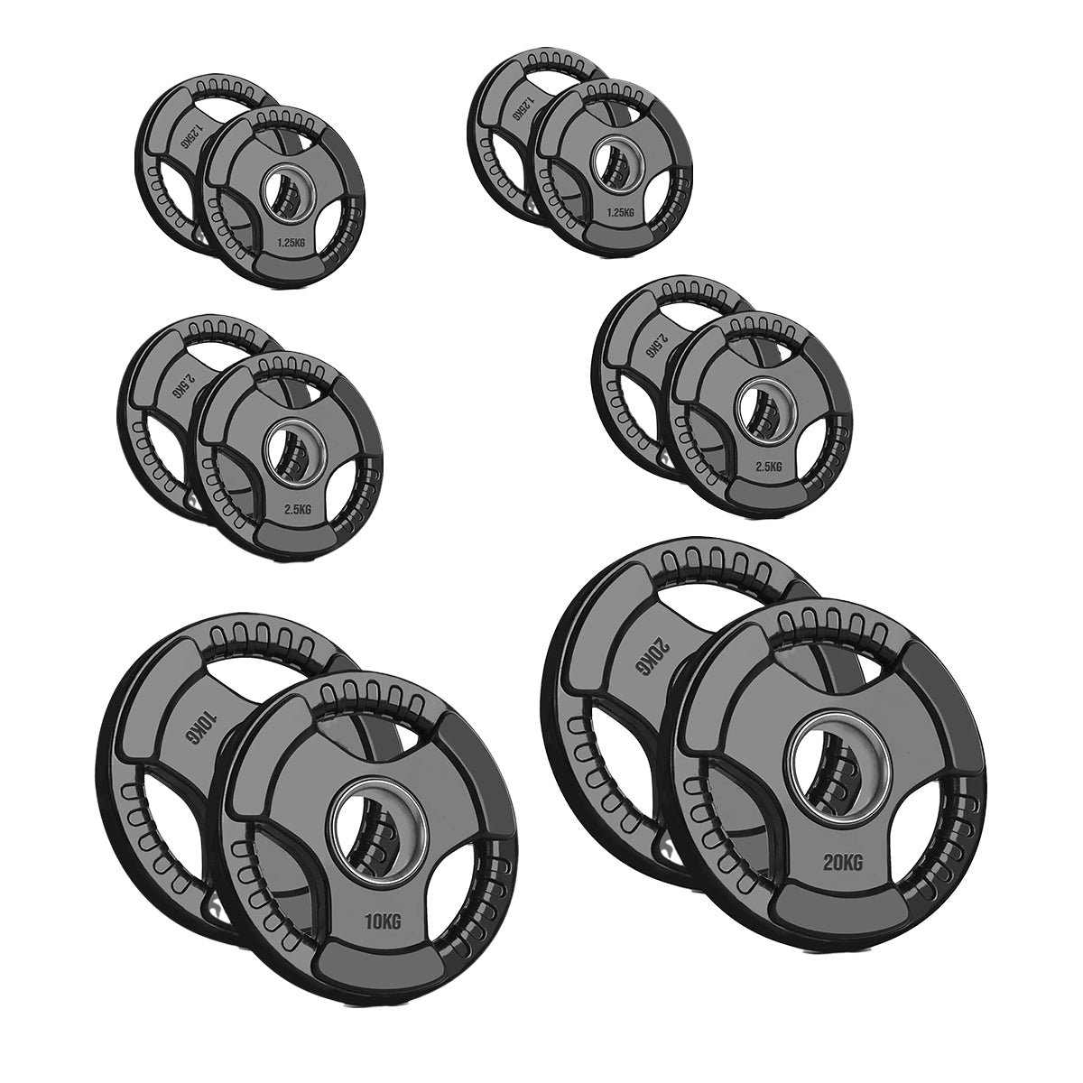 Tri-Grip Olympic Weight Plate – Black Rubber-Coated Cast‑Iron, Tri-Grip Handles for Barbell & Dumbbell Strength Training, Home Gym