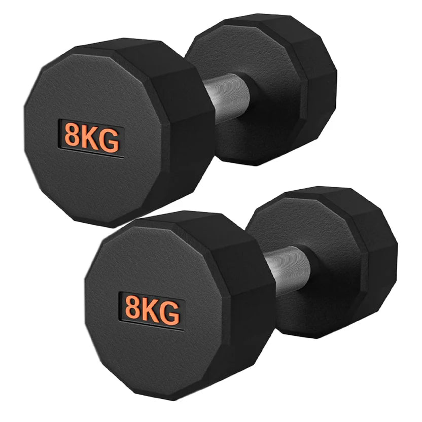 Rubber Coated Round Hex Dumbbell – Anti‑Roll Design, Knurled Grip Strength Training Dumbbells for Home Gym