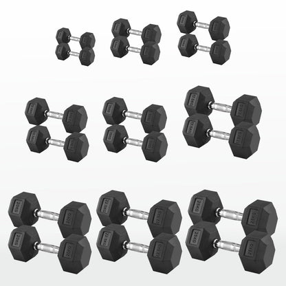 Hex Dumbbells 2.5kg–60kg Pairs & Sets – Heavy-Duty Rubber-Coated Anti-Roll Weights with Knurled Handles for Strength Training – Home Gym or Studio