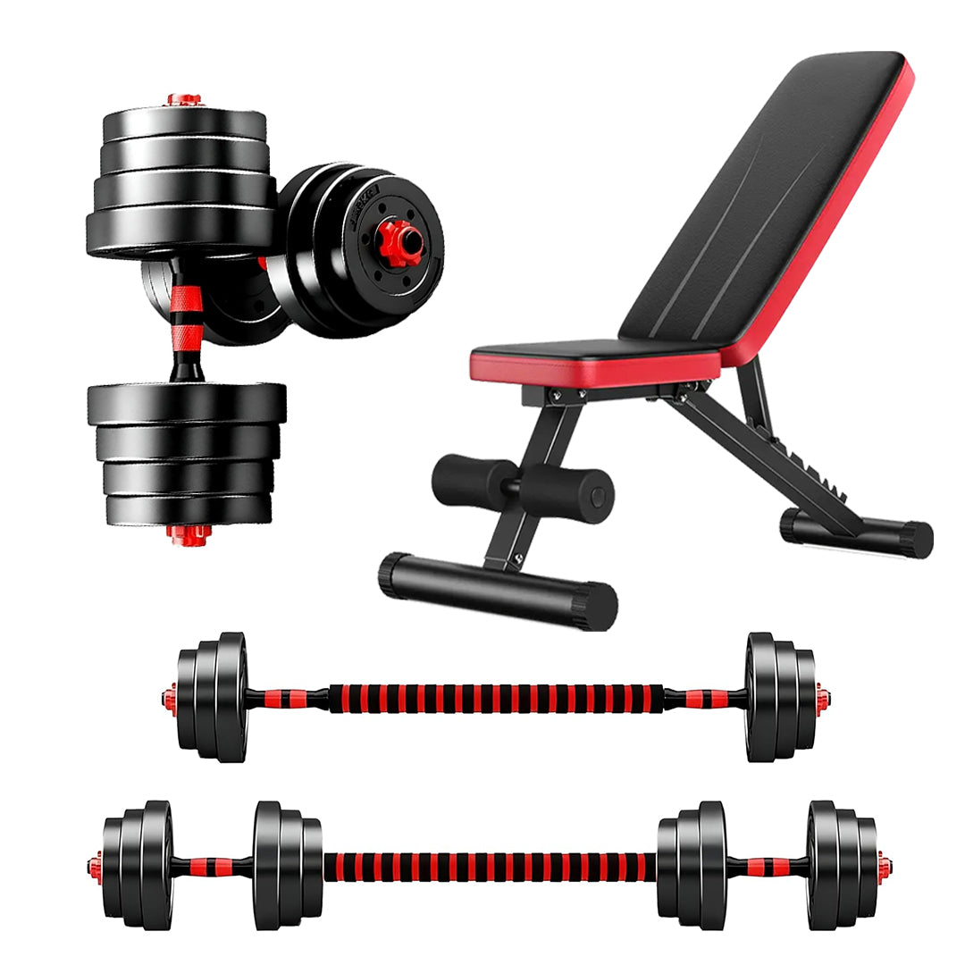 Adjustable Dumbbells & Barbell Set – Vinyl‑Coated 20 / 25 / 30 kg Muscle Workout Kit for Home Gym, Noise‑Reducing, Space‑Saving