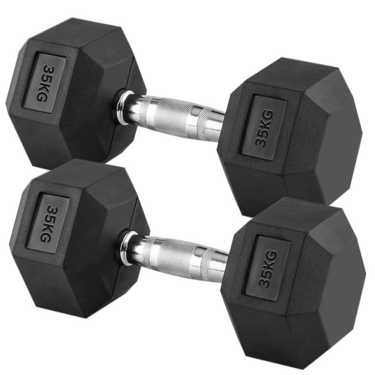 Hex Dumbbell Pair 35kg – Heavy Rubber-Coated Dumbbells with Anti-Roll Hex Heads & Knurled Chrome Handles – 2 x 35kg Cast Iron Weights for Advanced Strength Training UK