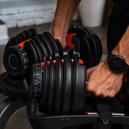 Compact Adjustable Dumbbell Stand | Heavy Duty 24kg/40kg Dumbbells Optional | Space Saving  Rack with Safety Belt & Dial Support | Home Gym Storage Solution