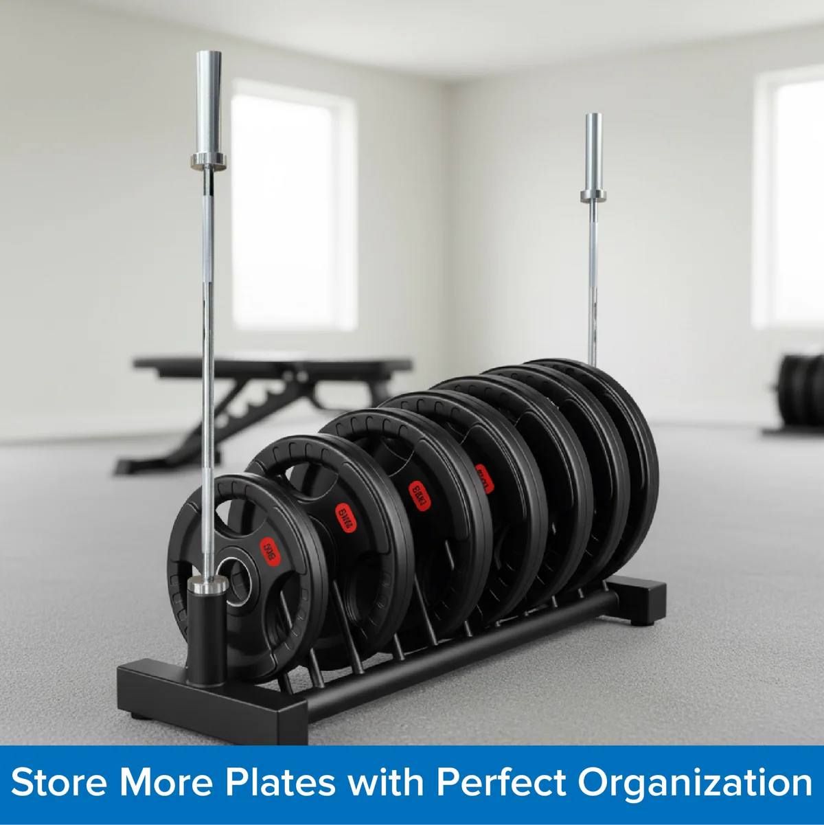 Portable Horizontal Weight Plate & Barbell Rack – Heavy-Duty Steel Storage for Olympic, Tri-Grip & Standard Plates, Home Gym Fitness Organizer