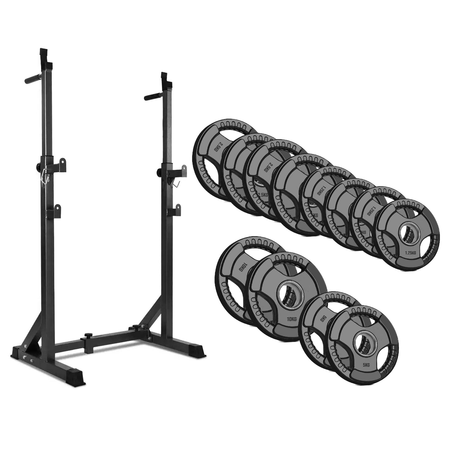 Adjustable Half Squat Rack with Dip Station & Pull Up Bar – Heavy Duty Steel Strength Training Stand for Home Gym, Spotter Arms Included
