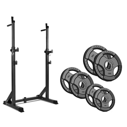 Adjustable Half Squat Rack with Dip Station & Pull Up Bar – Heavy Duty Steel Strength Training Stand for Home Gym, Spotter Arms Included