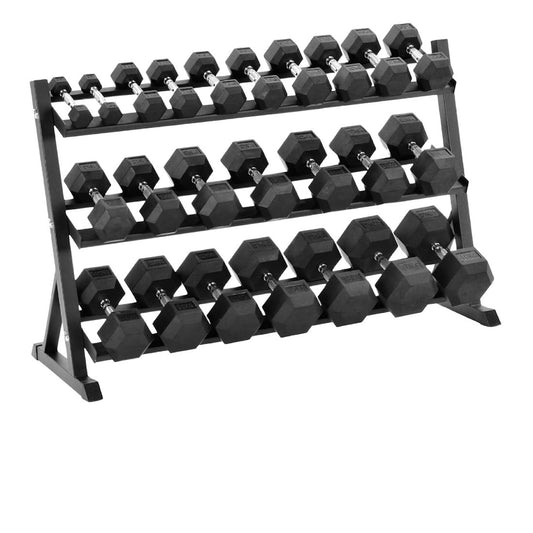 Complete Hex Dumbbell Set 2.5kg–30kg with Optional 3-Tier Rack | Rubber-Coated, Anti-Roll, Chrome Grip for Home Gym & Professional Strength Training