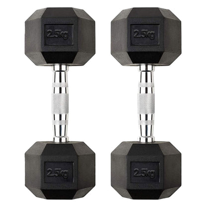 Hex Dumbbells 2.5kg–60kg Pairs & Sets – Heavy-Duty Rubber-Coated Anti-Roll Weights with Knurled Handles for Strength Training – Home Gym or Studio