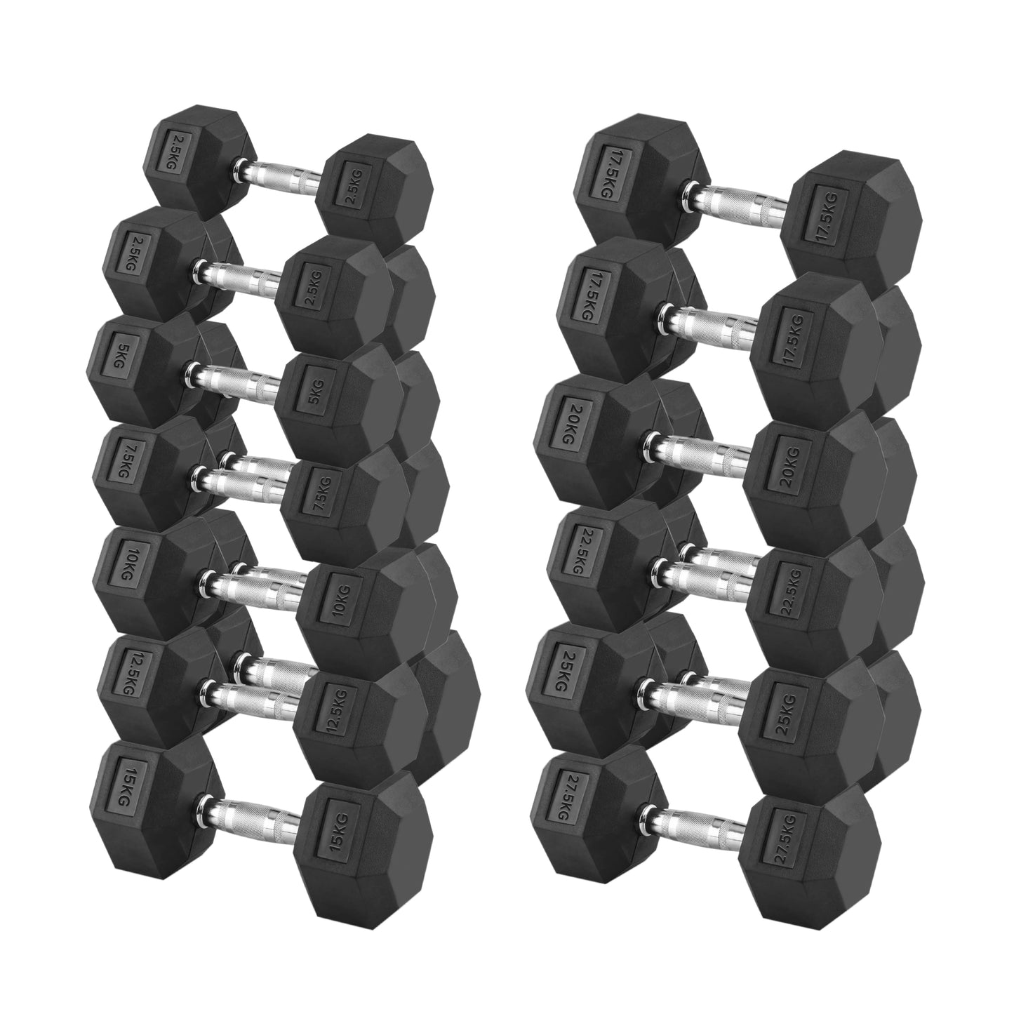 Complete Hex Dumbbell Set 2.5kg–30kg with Optional 3-Tier Rack | Rubber-Coated, Anti-Roll, Chrome Grip for Home Gym & Professional Strength Training