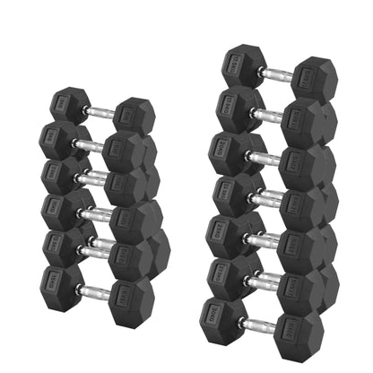 Complete Hex Dumbbell Set 2.5kg–30kg with Optional 3-Tier Rack | Rubber-Coated, Anti-Roll, Chrome Grip for Home Gym & Professional Strength Training
