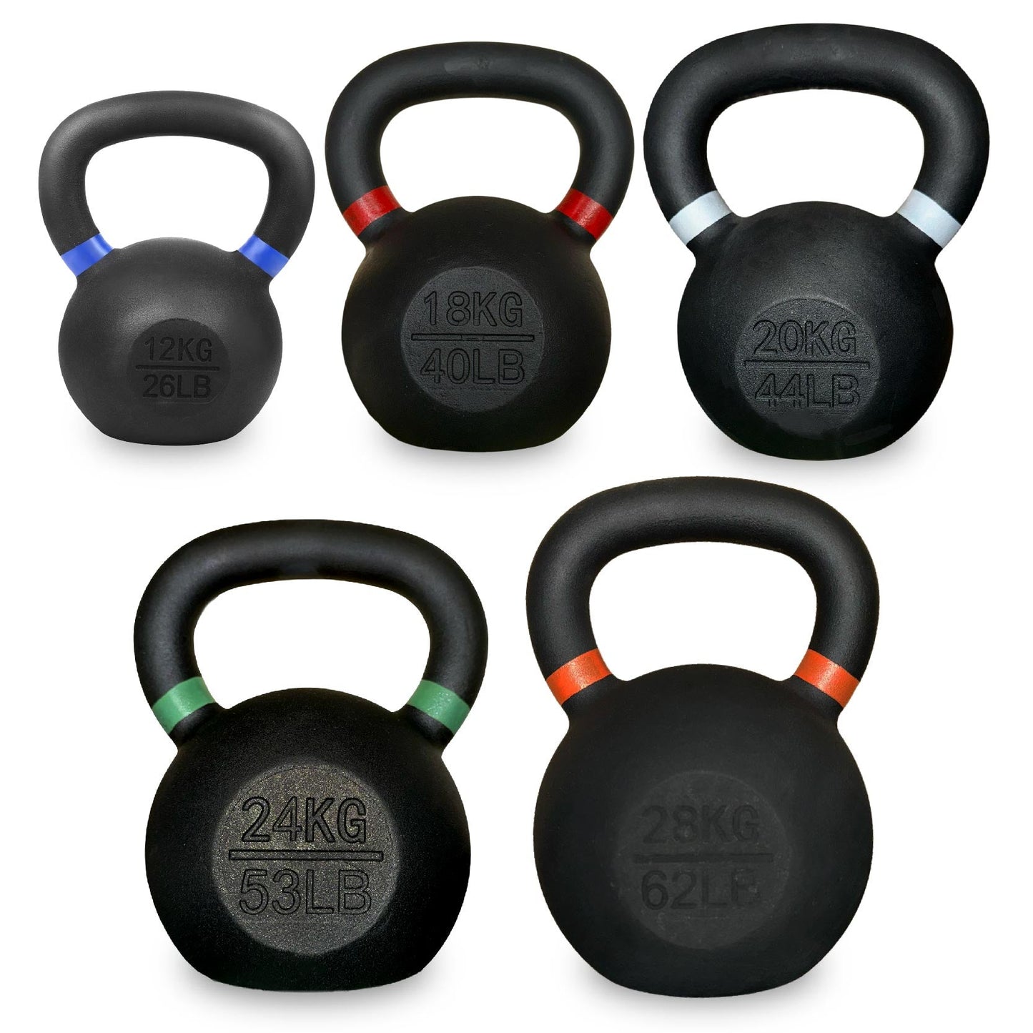 Cast Iron Kettlebells Set – Solid Iron, Rust Resistant Coating, Ergonomic Grip – Full Body Strength & Power Training – Ideal for Home Gyms