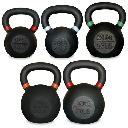Cast Iron Kettlebells Set – Solid Iron, Rust Resistant Coating, Ergonomic Grip – Full Body Strength & Power Training – Ideal for Home Gyms