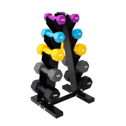 Heavy Duty Neoprene Dumbbell Tree Rack – Sturdy Steel A‑Frame, 3/5 Tier Compact Weights Storage for Home Gym