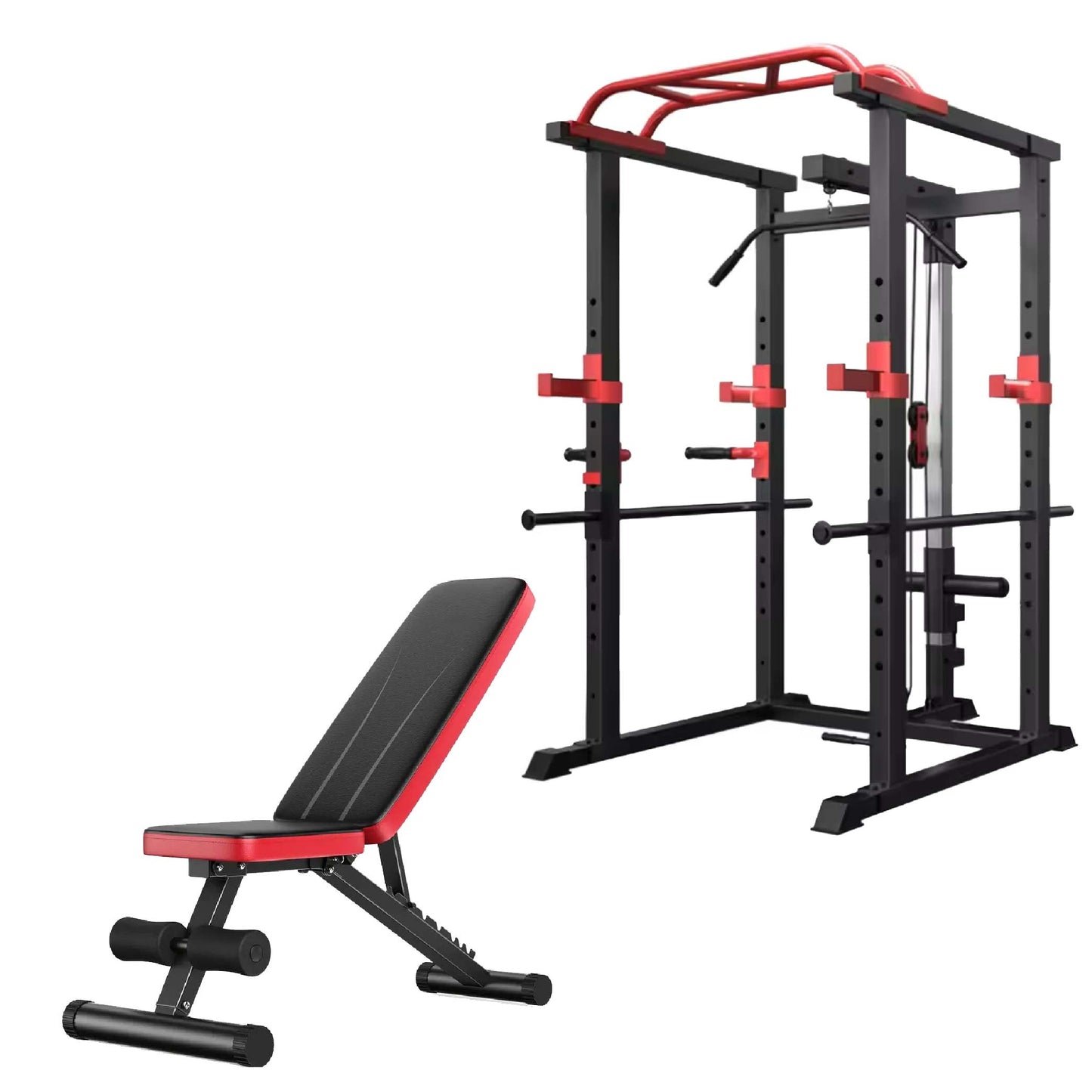 Adjustable Power Rack Multi-Cage with Dual Cable Pulley & Pull-Up Bar – Heavy-Duty Steel Strength Training Station for Home Gym Fitness