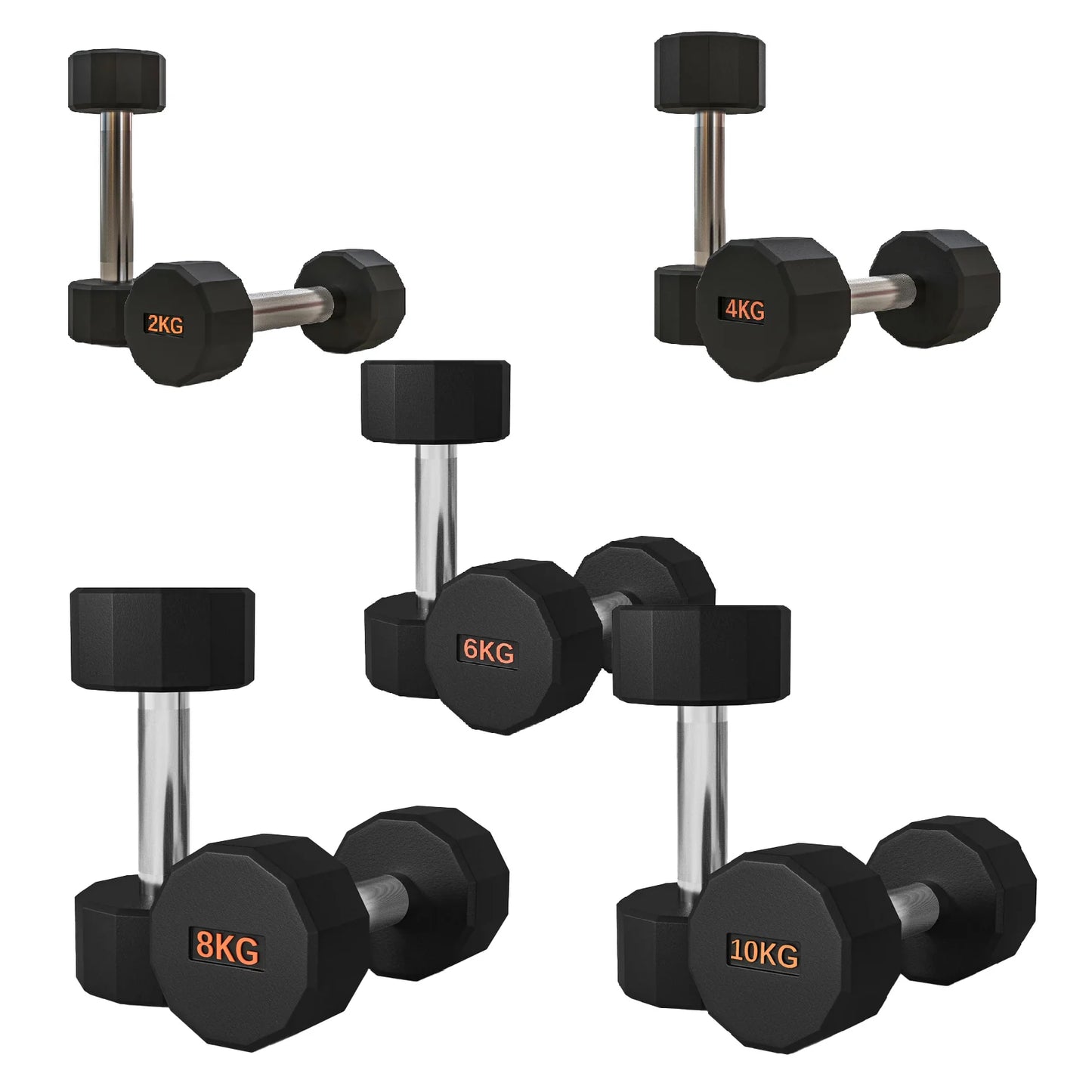 Rubber Coated Round Hex Dumbbell – Anti‑Roll Design, Knurled Grip Strength Training Dumbbells for Home Gym