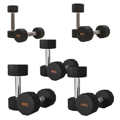Rubber Coated Round Hex Dumbbell – Anti‑Roll Design, Knurled Grip Strength Training Dumbbells for Home Gym