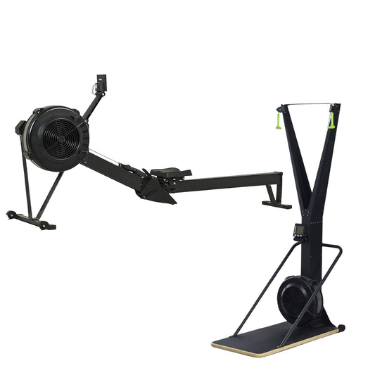 Commercial-Grade Air Resistance Rowing & Ski Machine, Foldable Home Gym Equipment, Silent Rower with Monitor, Adjustable Resistance Levels