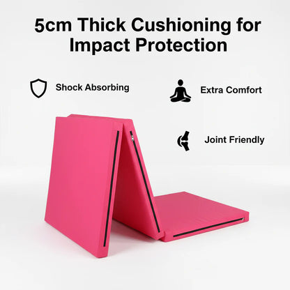 Tri-Fold Gymnastics Mat 5cm Thick PU Leather Non-Slip Foldable Crash Mat with Handles for Kids & Adults – Home Gym Yoga Pilates Stretching