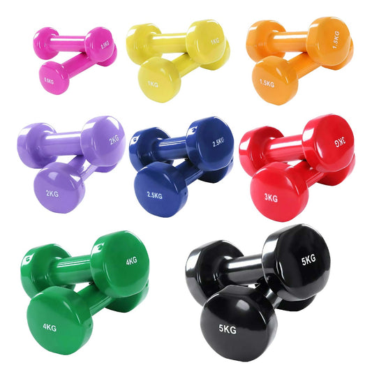 Neoprene Coated Dumbbell Set – Anti Roll Vinyl Hand Weights in Multi Color | 6kg to 38kg Options | Non-Slip Grip for Home & Gym Strength Training