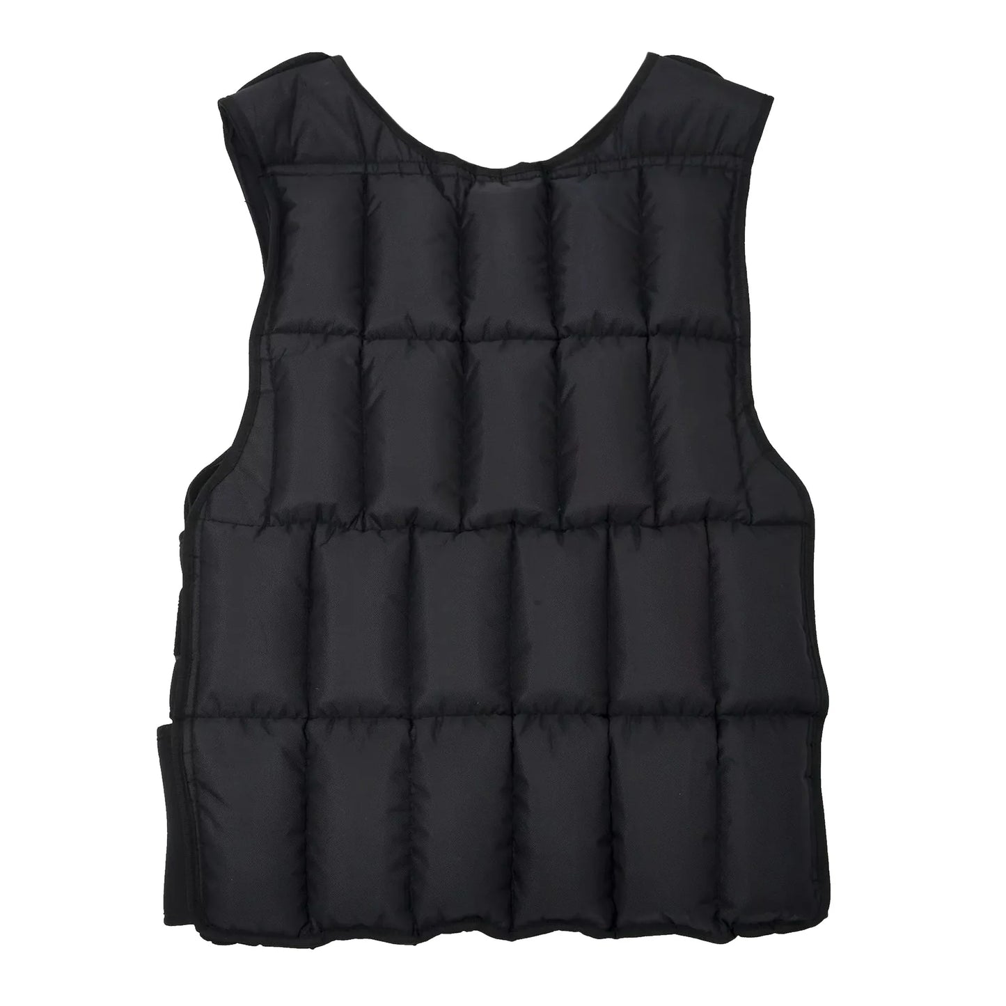 Black puffer vest on a white background
