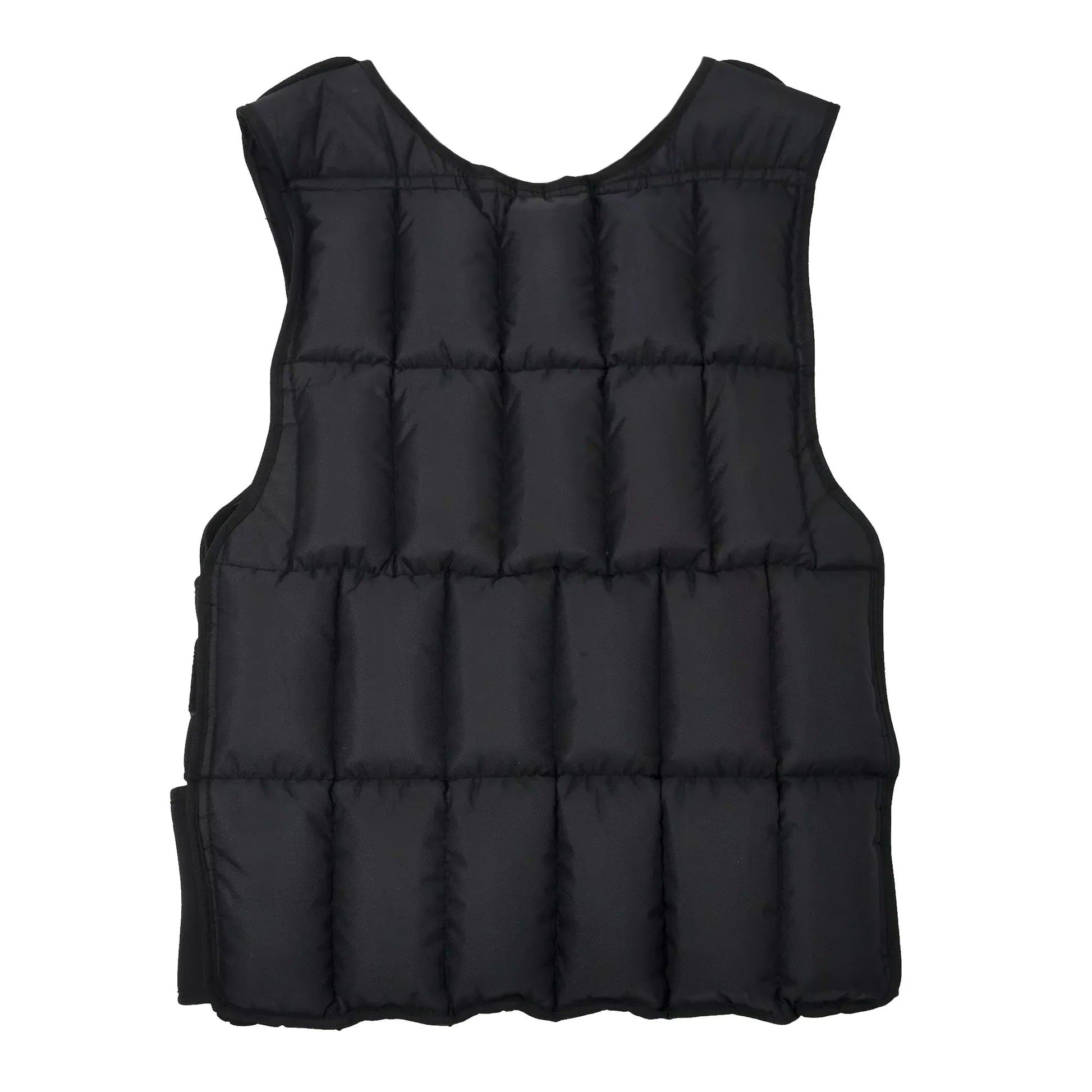 Black puffer vest on a white background
