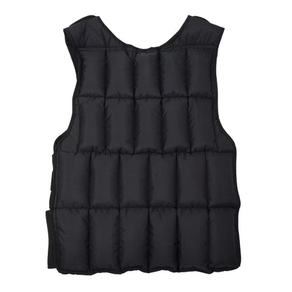 Black puffer vest on a white background