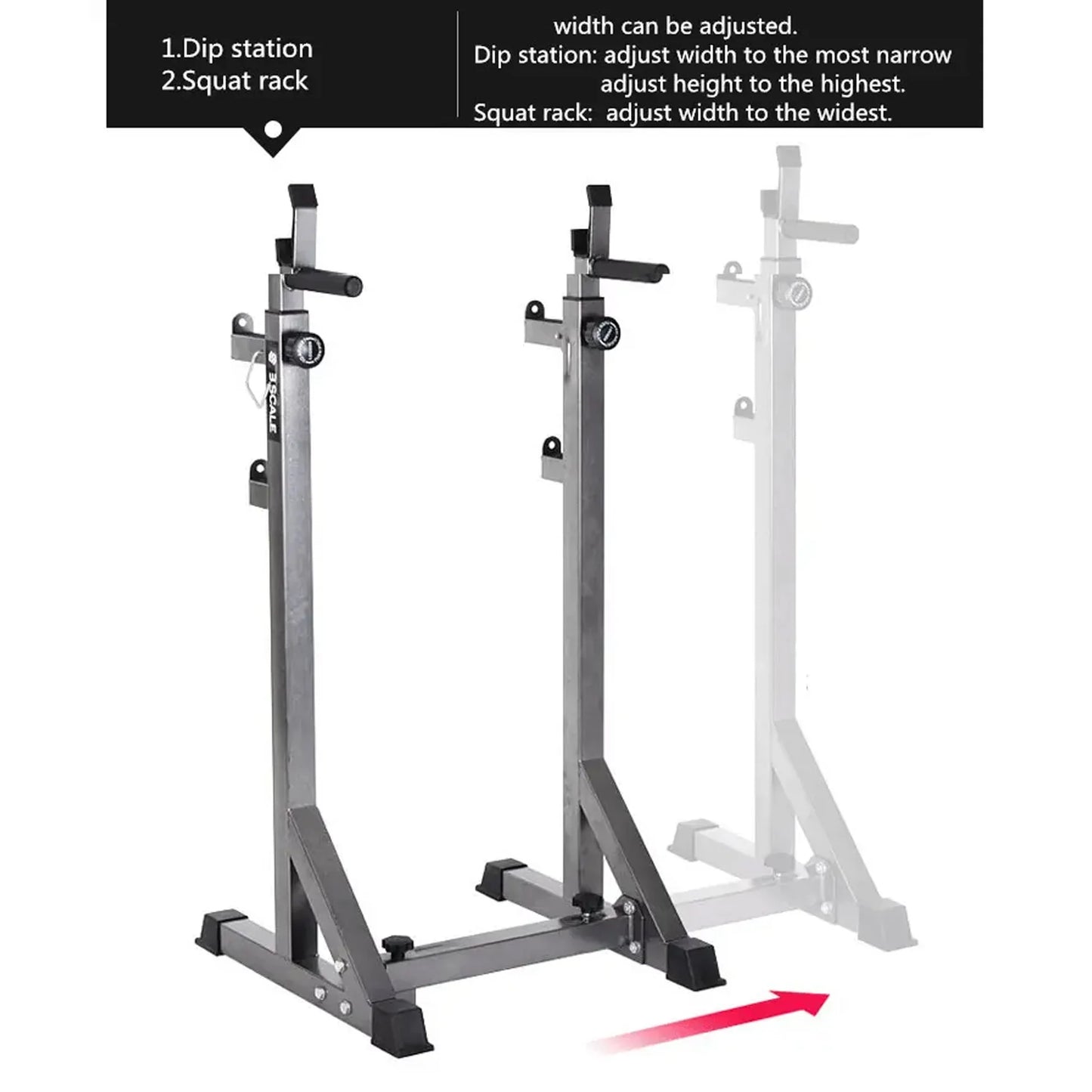 Gray weightlifting stand with adjustable features on a white background