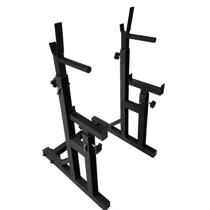 Black metal squat rack on a white background