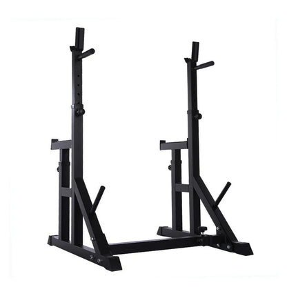 Black metal squat rack on a white background