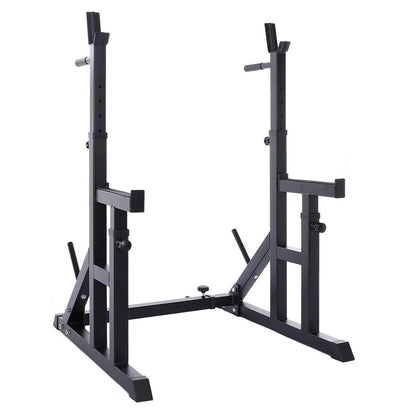 Black metal squat rack on a white background