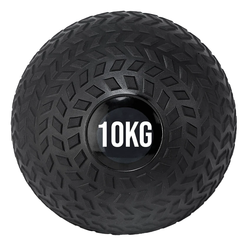 Black exercise ball with '10KG' marking on a white background