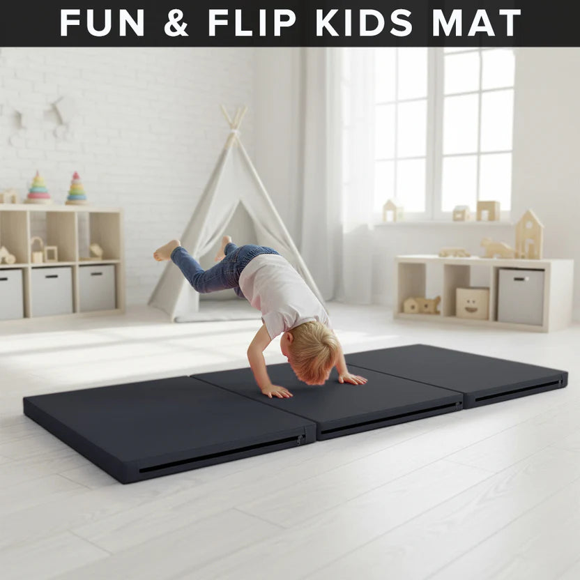 Tri-Fold Gymnastics Mat 5cm Thick PU Leather Non-Slip Foldable Crash Mat with Handles for Kids & Adults – Home Gym Yoga Pilates Stretching