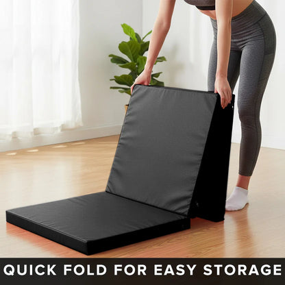 Tri-Fold Gymnastics Mat 5cm Thick PU Leather Non-Slip Foldable Crash Mat with Handles for Kids & Adults – Home Gym Yoga Pilates Stretching