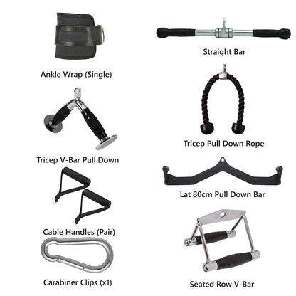 Cable Machine Attachments – Steel & Rubber Coated Handles, Multi Grip Bars & Ankle Straps for Full Body Strength Training – Ideal for Home Gyms