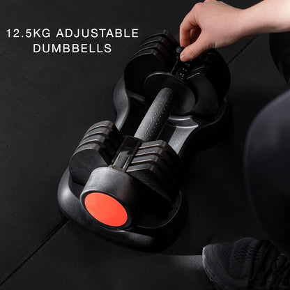 Adjustable Dumbbells Pair 12.5kg | 5-in-1 Weight Settings 2.5–12.5kg | Safety Lock, Dial Adjust | Home Strength Training | Compact Gym Setup