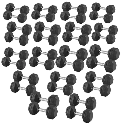 Hex Dumbbells 2.5kg–60kg Pairs & Sets – Heavy-Duty Rubber-Coated Anti-Roll Weights with Knurled Handles for Strength Training – Home Gym or Studio