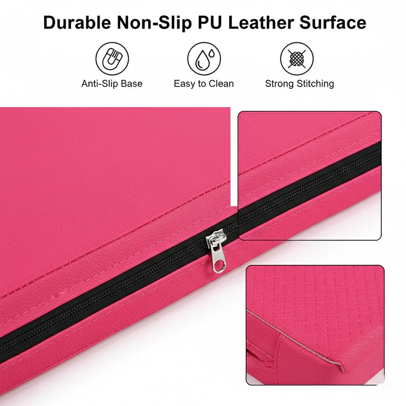 Tri-Fold Gymnastics Mat 5cm Thick PU Leather Non-Slip Foldable Crash Mat with Handles for Kids & Adults – Home Gym Yoga Pilates Stretching