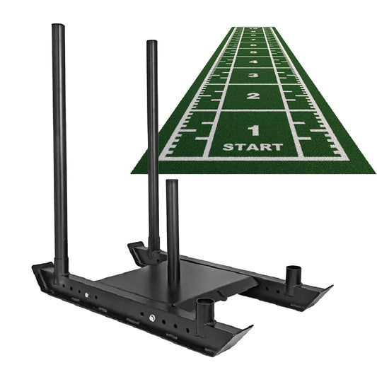 Heavy Duty Steel Sledge & 10m Sprint Mat Combo – Polyethylene Turf with Numbered Markings – Speed & Resistance Training – Ideal for Home Gyms & Personal Studios