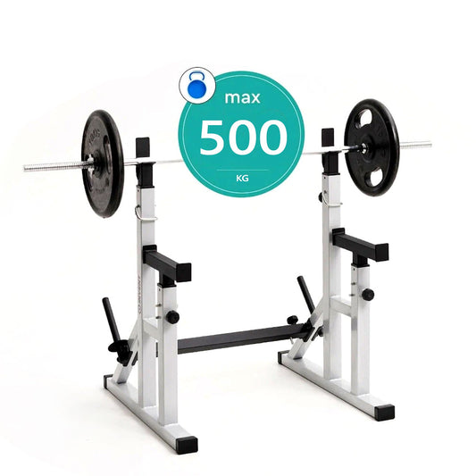 Heavy Duty Adjustable Squat & Bench Press Rack 2.0 – 400kg Capacity, 13 Height Levels, Dip Handles, Plate Storage & Olympic Bar Support for Home Gym Training