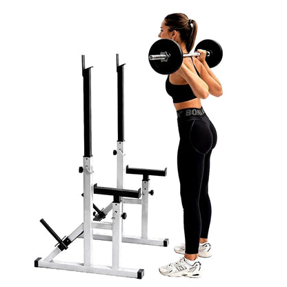 Heavy Duty Adjustable Squat & Bench Press Rack 2.0 – 400kg Capacity, 13 Height Levels, Dip Handles, Plate Storage & Olympic Bar Support for Home Gym Training